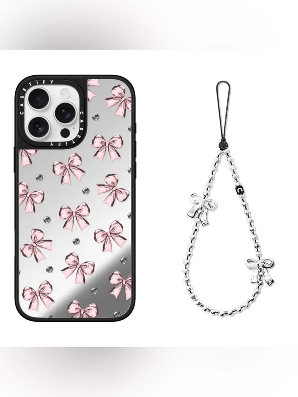 Casetify iPhone 16 pro max mirror case magsafe & bow phone charm